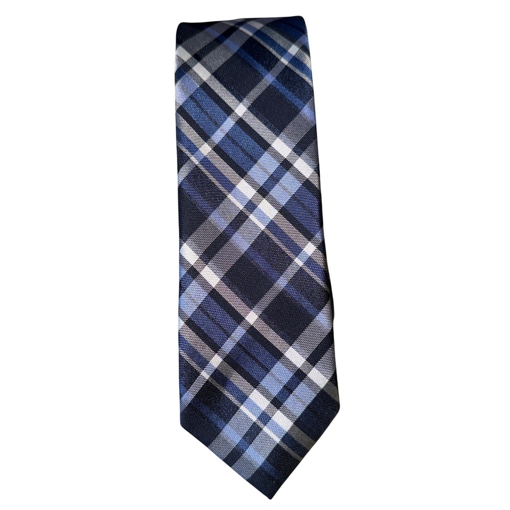 Joseph Abboud Tie One Size Blue Plaid Silk Cotton Blend Mens Necktie NWT